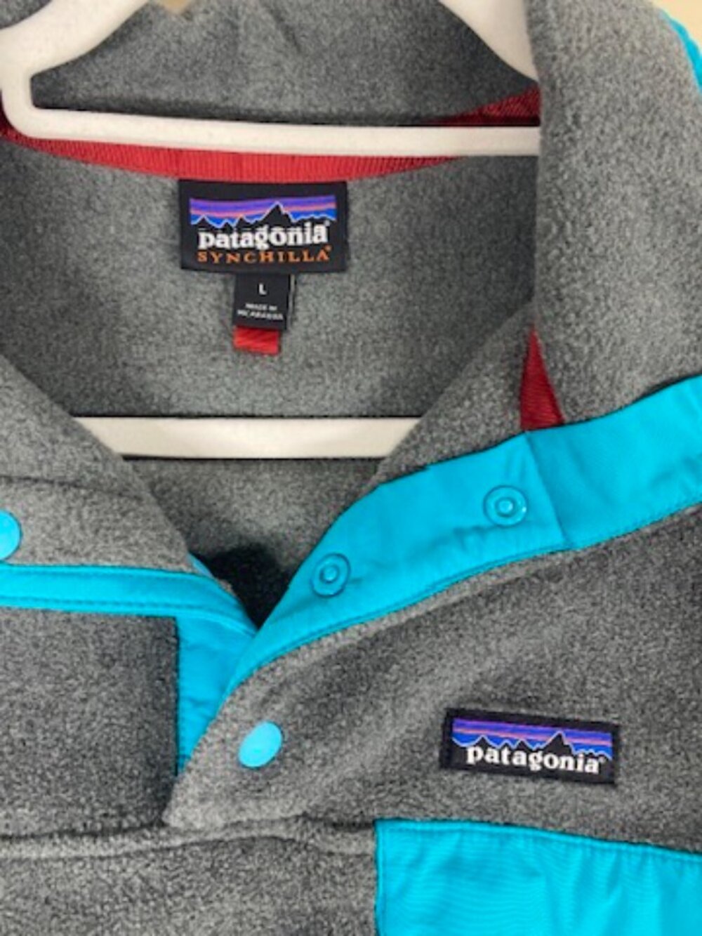Patagonia Synchilla Snap-T Fleece Pullover Gray Turquoise Large - Picture 2 of 4